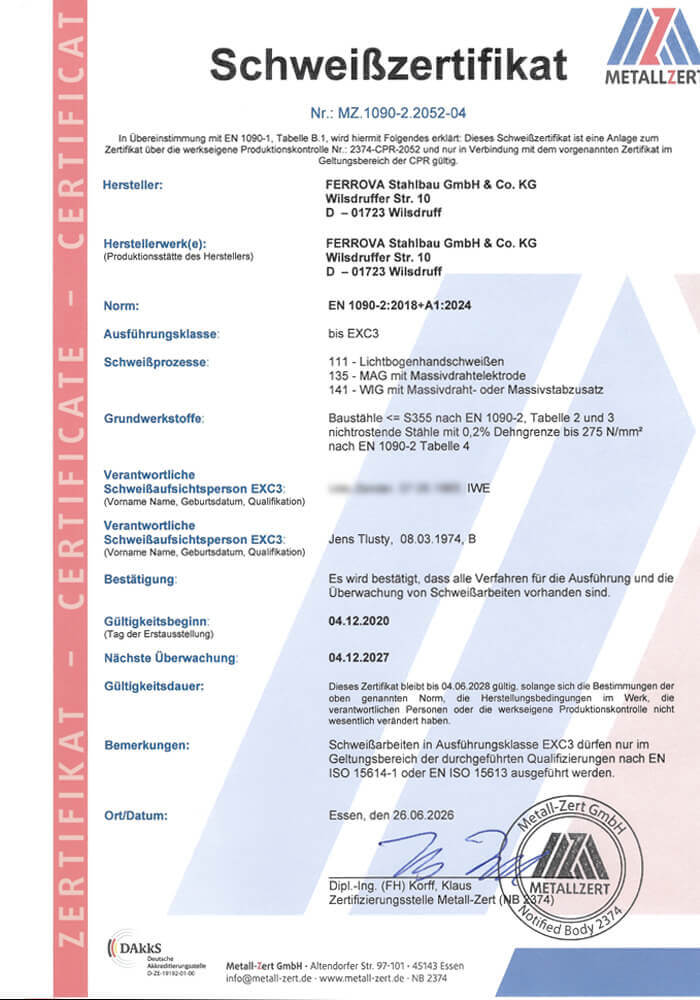 Schweißzertifikat